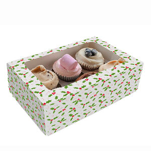 Holly Cupcake Box For 6 Cupcakes
