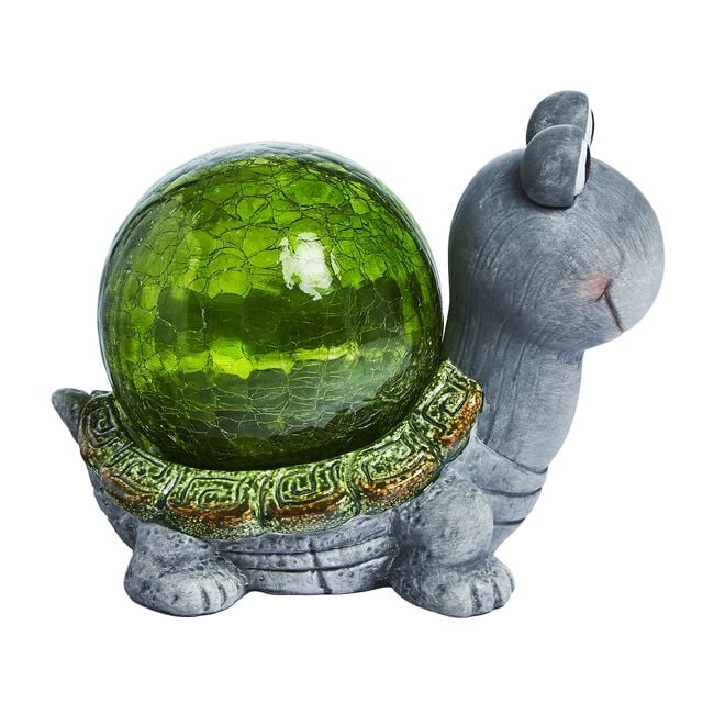 Solar Garden Light Turtle with Crackle Glass