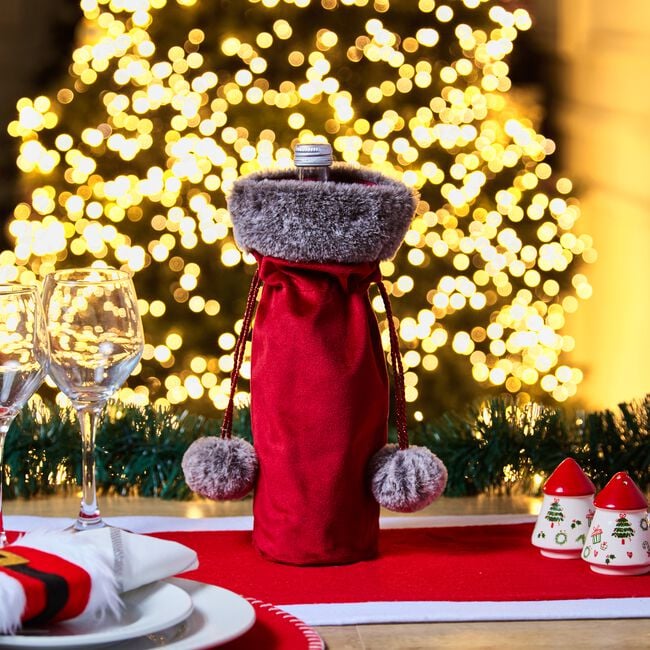 Wine Bottle Faux Fur Gift Bag