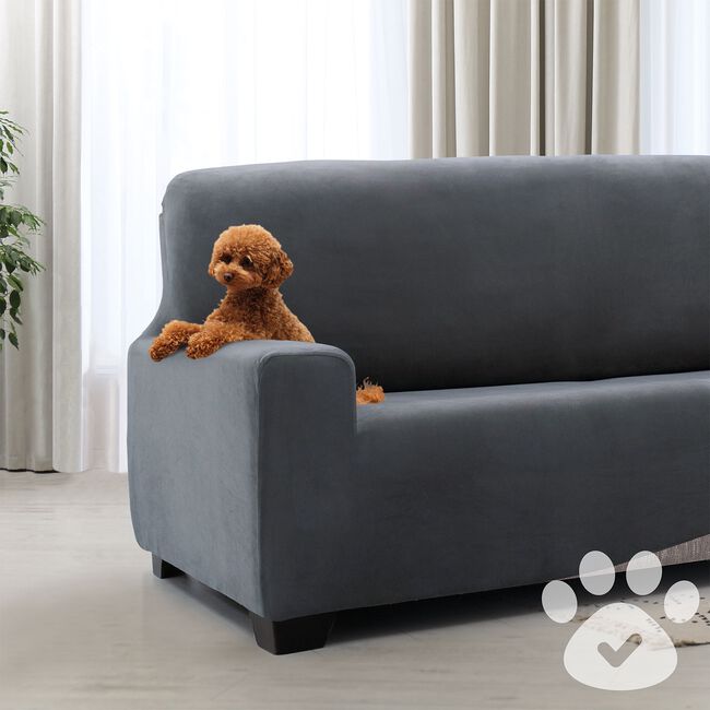 REGAL MILLS EASYSTRETCH VELVET DARK GREY  4 Seater Sofa Cover