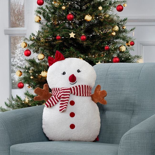 Snowgirl with Scarf Christmas Cushion