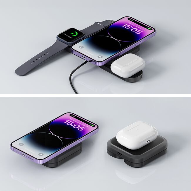 Budi Black 3 in 1 Foldable Wireless Charger 20W