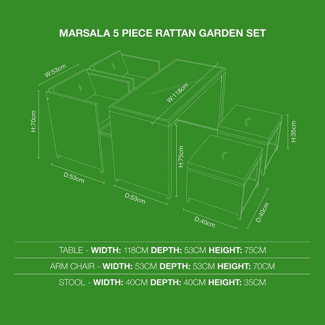 Marsala 5-piece Rattan Garden Set