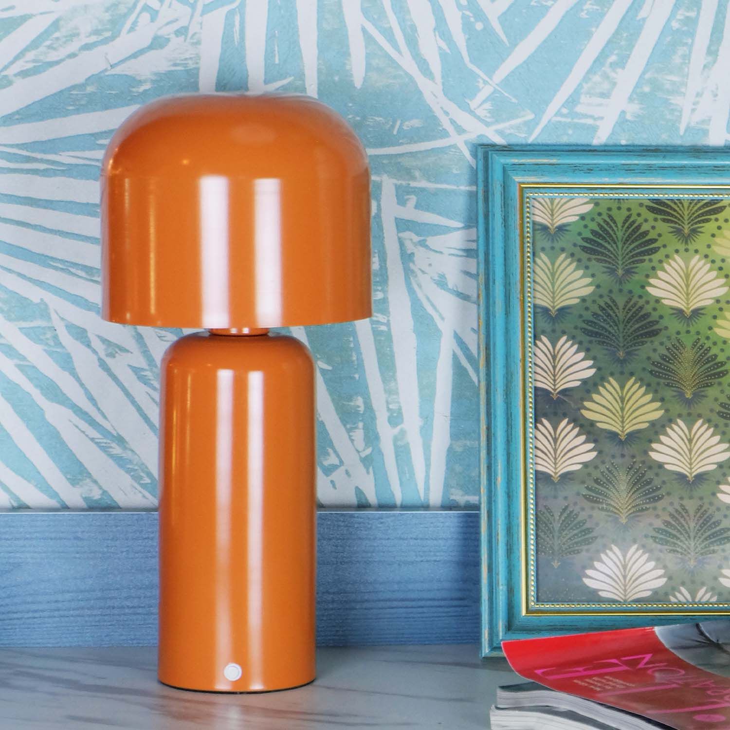 Genevieve Cordless LED Table Lamp Gloss Orange Home Store + More