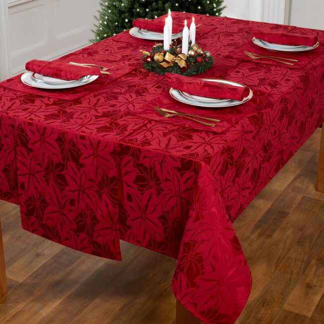 POINSETTIA DAMASK RED 160x183cm Table Cloth