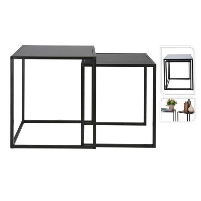 Set of 2 Side Tables - Metal Black