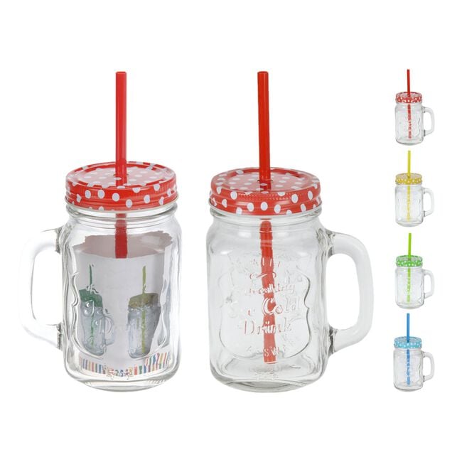 Glass Jar with Lid & Straw 450ml