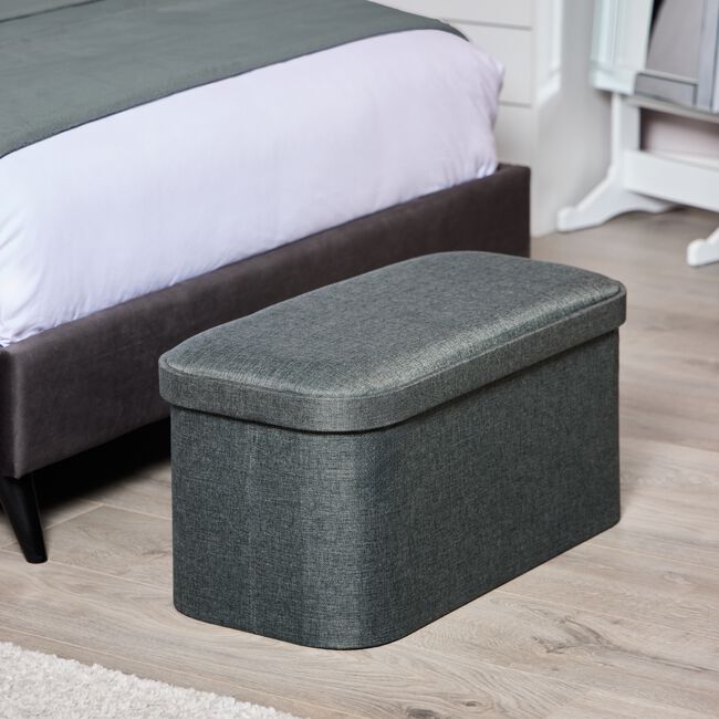 Oval Linen Foldable Large Charcoal Ottoman