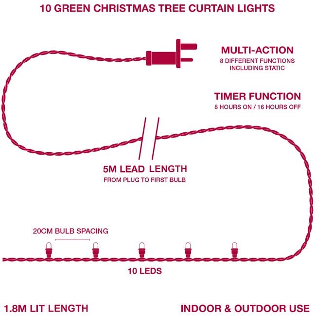 10 Green Christmas Tree Curtain Lights