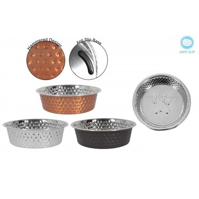 HAMMERED STAINLESS STEEL PET BOWL 19.5CM
