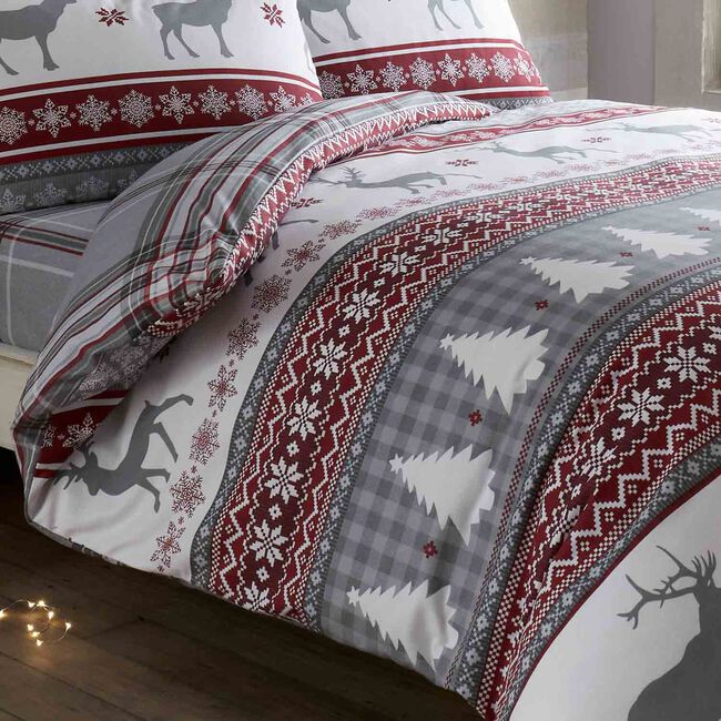 SINGLE DUVET COVER Brushed Cotton Fairisle Deer