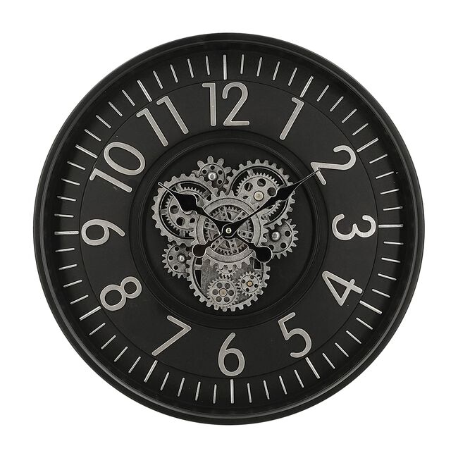 Black & Silver Cogs Clock 53cm