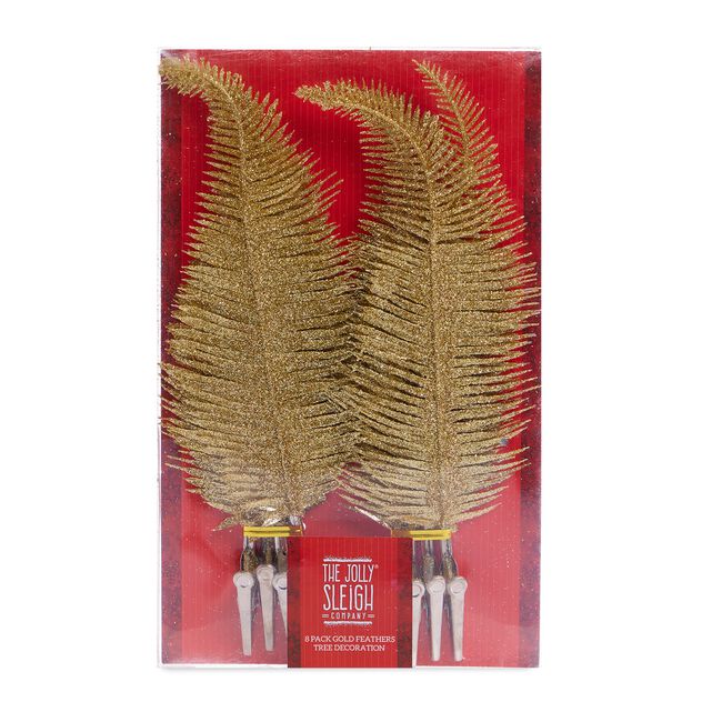 8 Pack Gold Feathers Christmas Tree Decoration