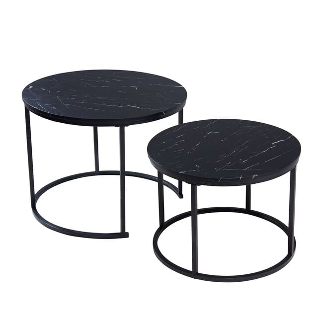 Black Marble Style Set of 2 Tables