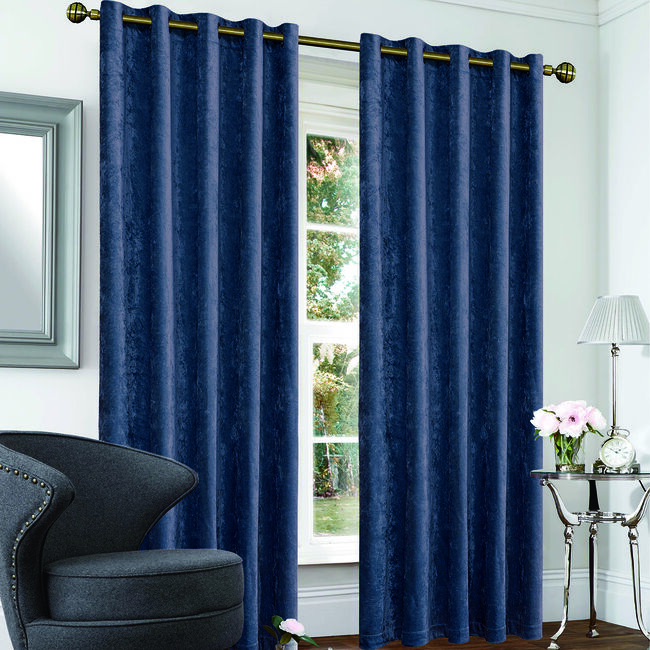 Blackout and Thermal Crushed Velvet Navy Curtain - Home Store + More