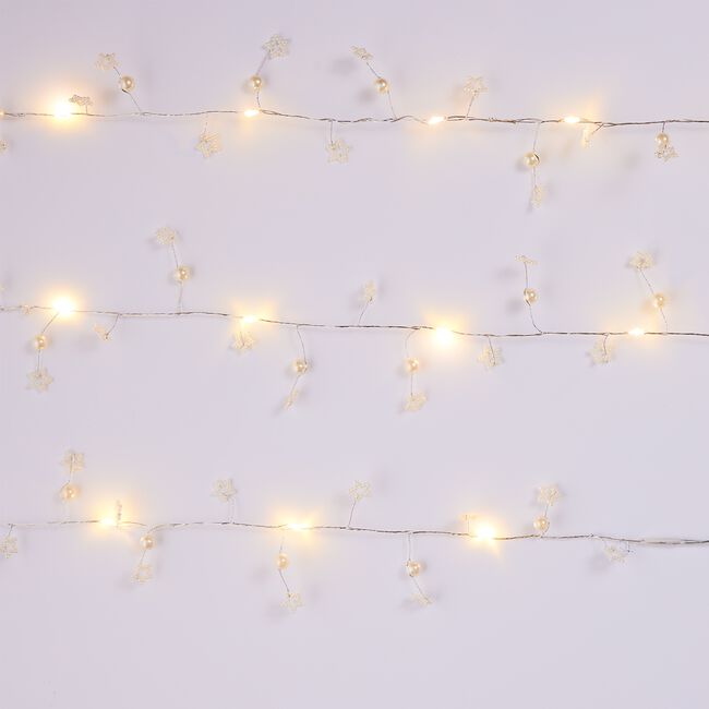 20 LED White Pearl and Star Bead String Lights