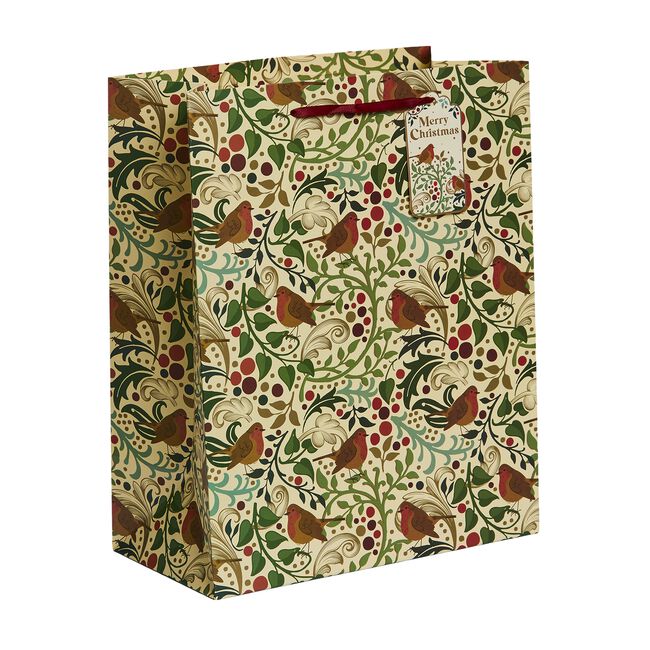 3 Christmas Gift Bags - Green Robin