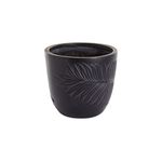 LEAF DESIGN Small Black Washed Fibre Clay Pot