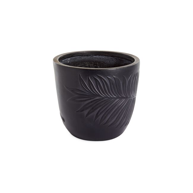 LEAF DESIGN Small Black Washed Fibre Clay Pot