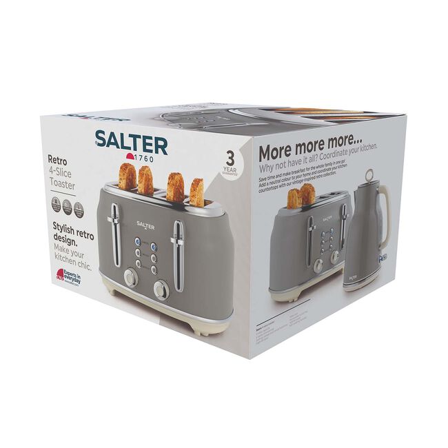 SALTER RETRO GREY CURVED BODY 4 Slice Toaster