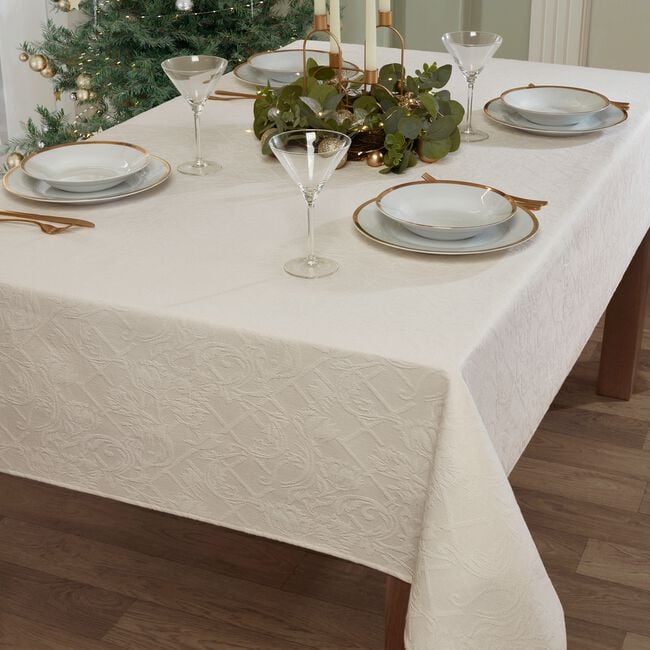 Embossed Tablecloth 158cm x 230cm - Ivory
