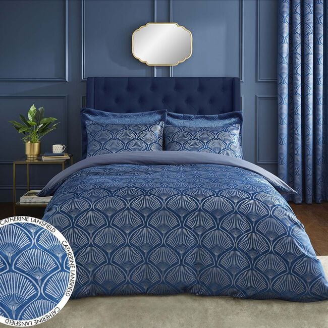 CATHERINE LANSFIELD DOUBLE DUVET COVER Art Deco Pearl Navy 