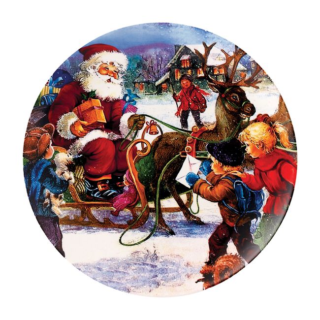 Christmas Santa Comes to the Village Large Plate