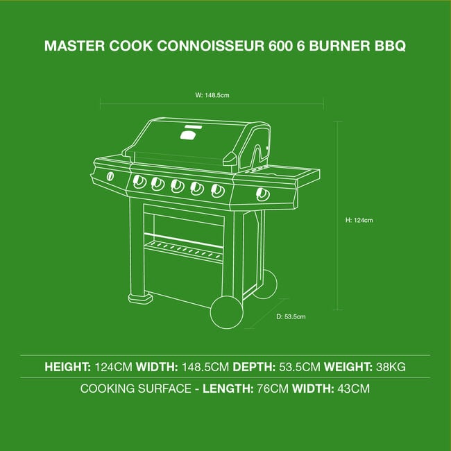 Master Cook Connoisseur 600 6 Burner Gas BBQ