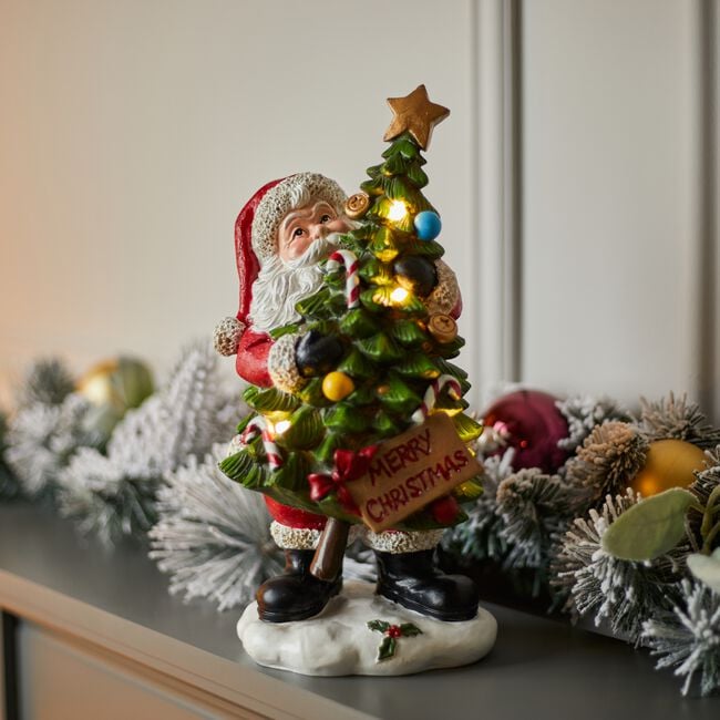 Santa With Light Up Christmas Tree
