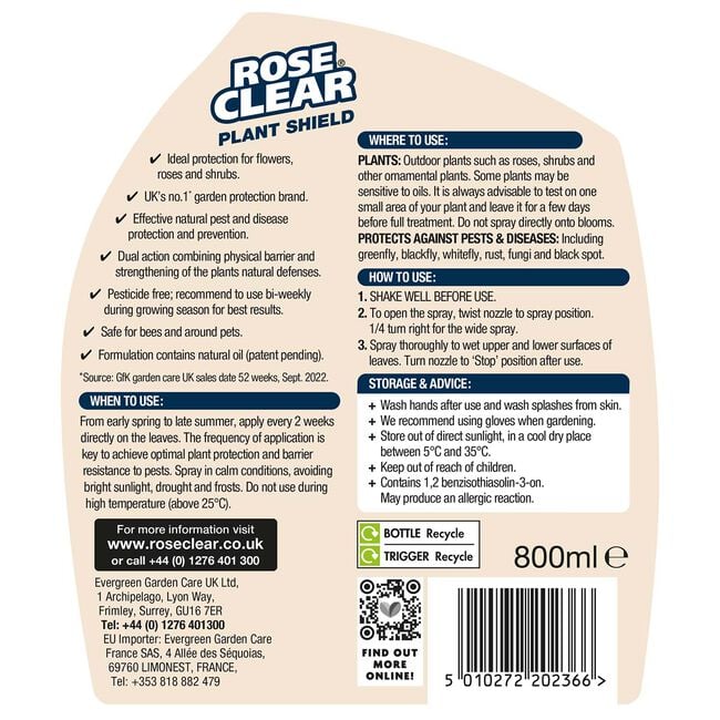 800ml Rose Clear Plant Shield Spray