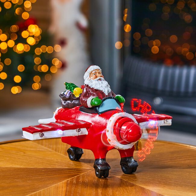 Santa Airplane with LED Merry Christmas 13.5cm