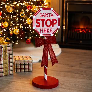 Light Up Santa Here Stop Sign