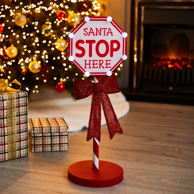 Light Up Santa Here Stop Sign