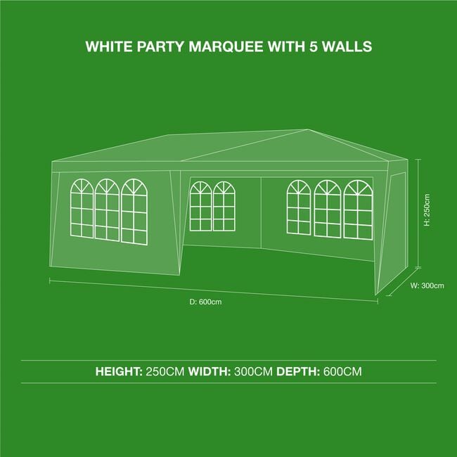 White Party Marquee Gazebo with 5 Walls 6M x 3M