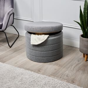 BOUCLE GREY FOLDING STORAGE Ottoman with Table