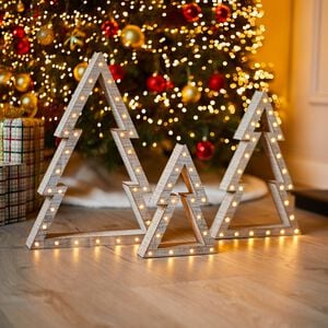 Set of 3 Light Up Wooden Christmas Tree