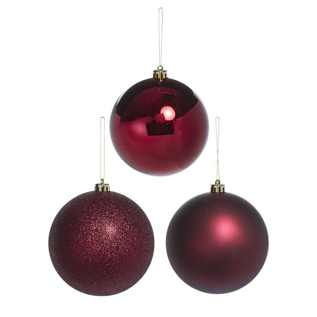 3 PACK 12CM Burgundy Baubles