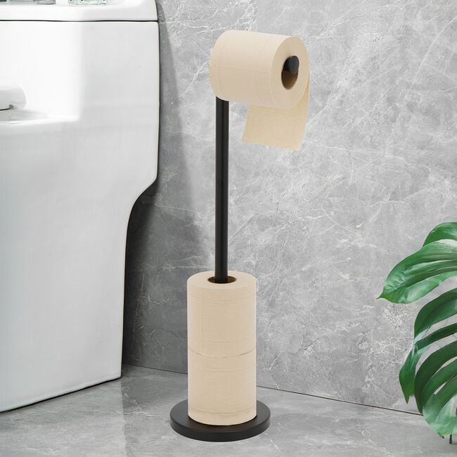 Freestanding Toilet Roll Spike & Holder Black