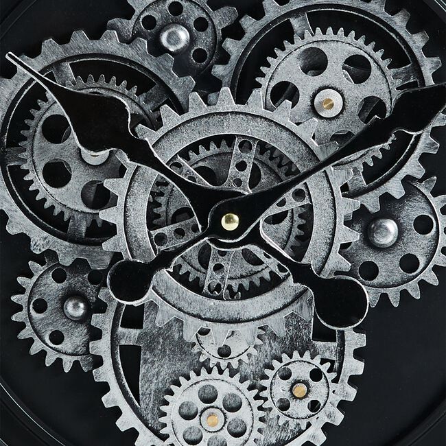 Black & Silver Cogs Clock 53cm