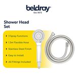 Beldray 1.5m Hose & 3 Spray Function Shower Set
