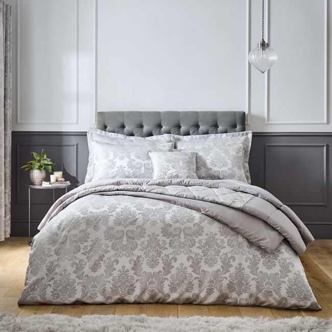 CATHERINE LANSFIELD SUPERKING DUVET COVER Damask Jacquard Silver 