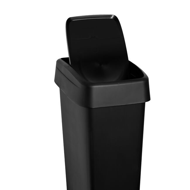 50L EZY STORAGE BLACK RECTANGLE SLIM SWING LID Bin