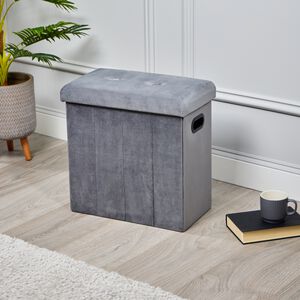 Folding Slim Storage Ottoman - Grey