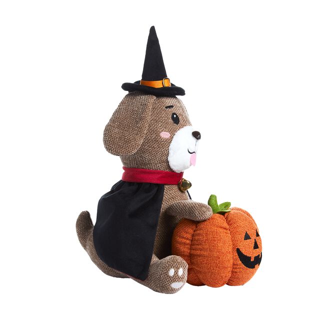 Halloween Décor Sitting Plush Dog With Pumpkin