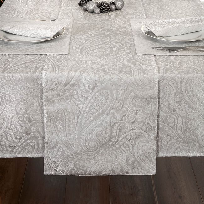 PAISLEY DAMASK SILVER 229x36cm Table Runner