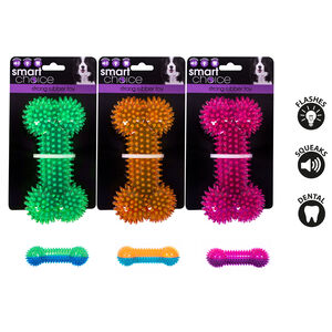 Flash & Squeaker Rubber Bone Dog Toy - Assorted