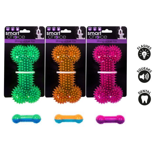 Flash & Squeaker Rubber Bone Dog Toy - Assorted