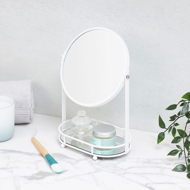 Cosmetic Mirror With Storage Tray White