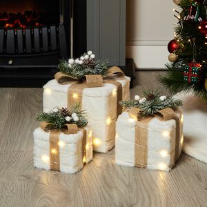 Set of 3 Snowy Presents with Lights