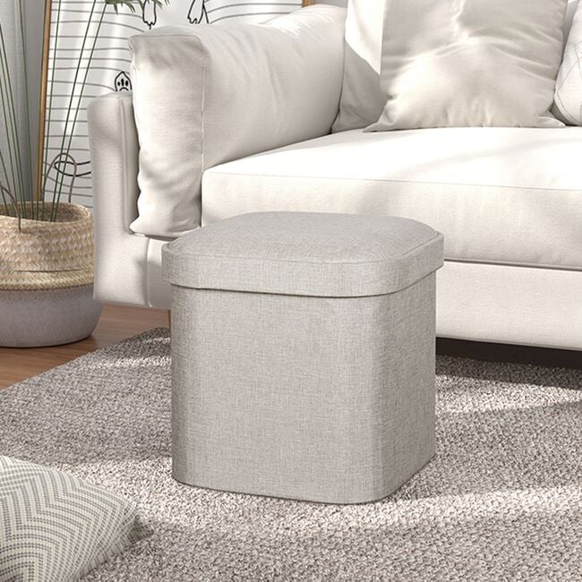 OVAL LINEN FOLDABLE SMALL Stone Ottoman